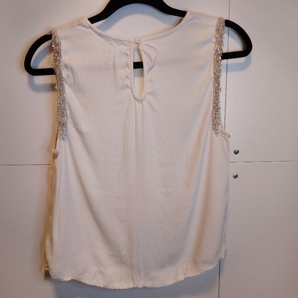 BB Dakota White Beaded Sleeveless Blouse | Keyhole Back Boho Top Size M - Picture 4 of 7